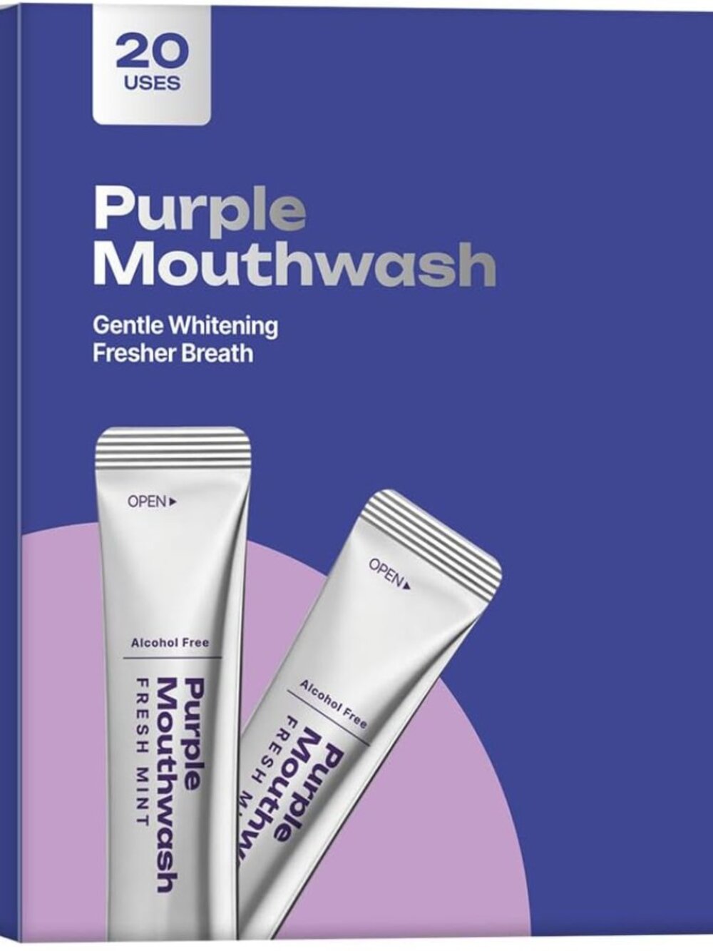 Purple Mouthwash for Teeth Whitening, Alcohol Free 20 Travel Size Packs